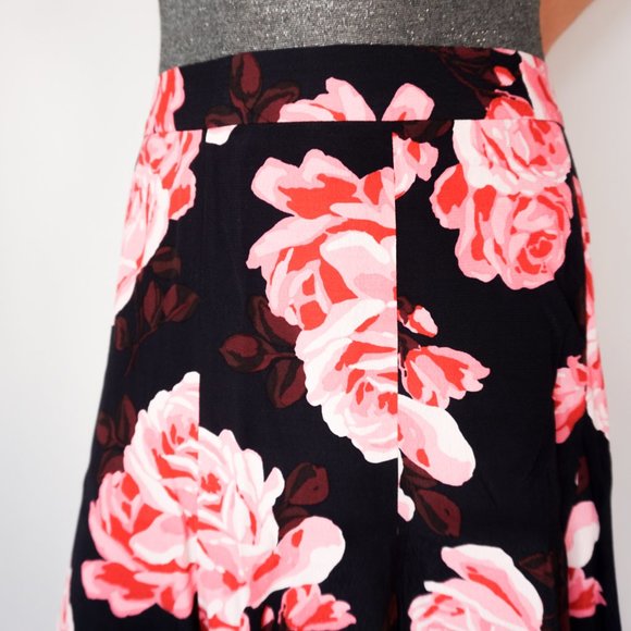 KATE SPADE Pink Roses Print Black Skirt - Picture 6 of 6